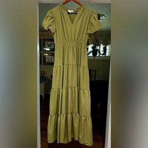Entro Olive Green Tiered Maxi Dress — Medium